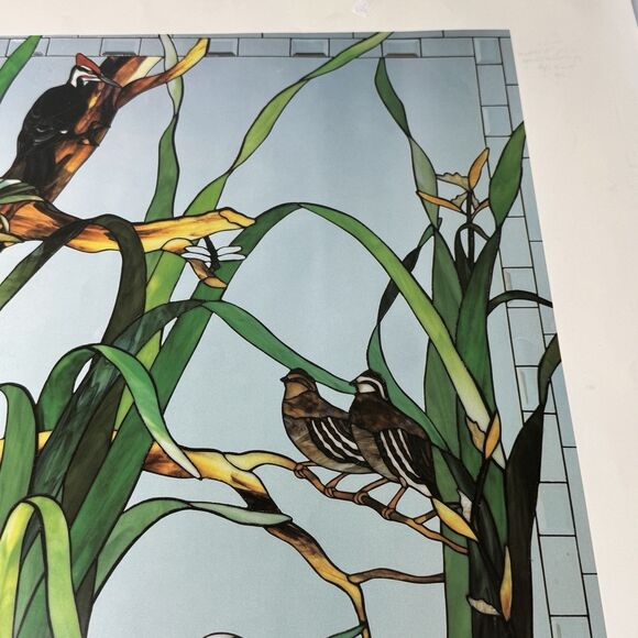 Signed Artist Poster Print 28x22 Artwork Of Stained Glass Window Design w Birds - Picture 10 of 13